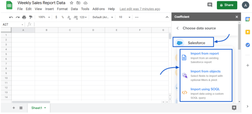 Salesforce integration feature under the Coefficient app