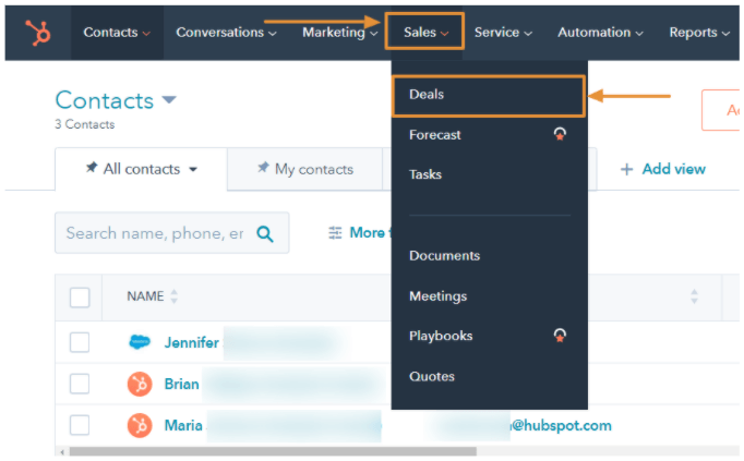 Sales navigation with dropdown.