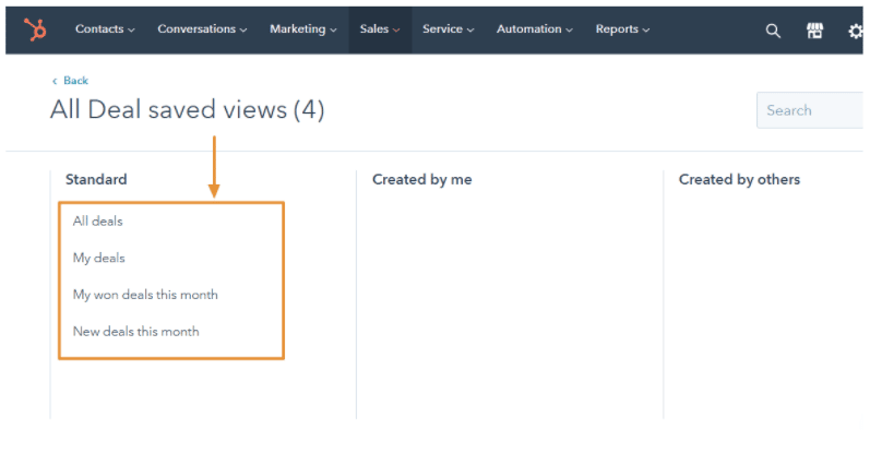 List of views on the All Deal saved views tab.