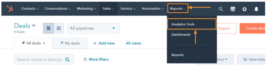 Reports navigation with Analytics Tools dropdown.