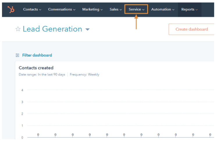 The Service tab on the HubSpot menu.