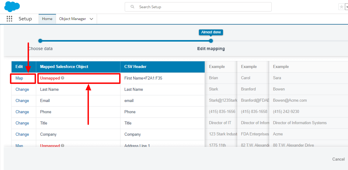 Salesforce interface for edit mapping