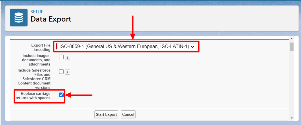Several fields for data export setup