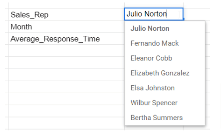 Data Validation example in google sheets