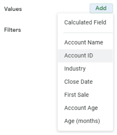 The Add dropdown option beside Values.