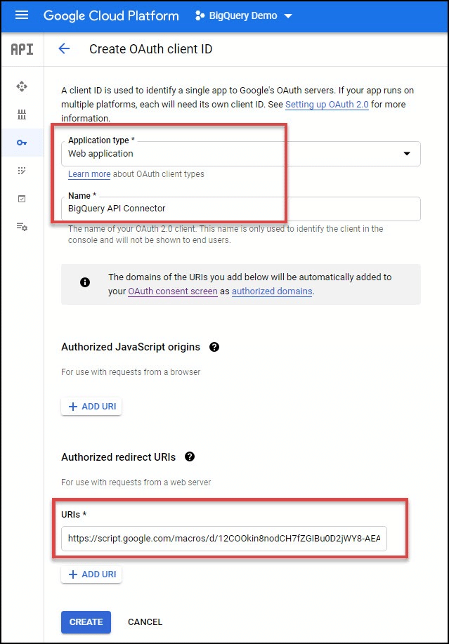 big query API connector