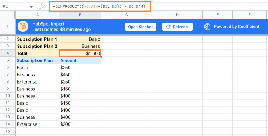 sumproduct google sheets