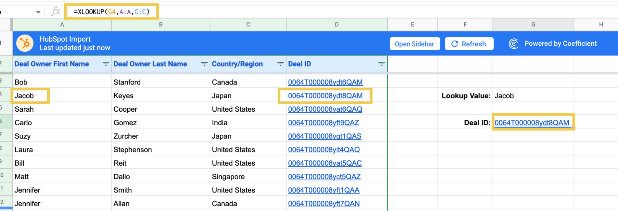 xlookup exact lookup by column