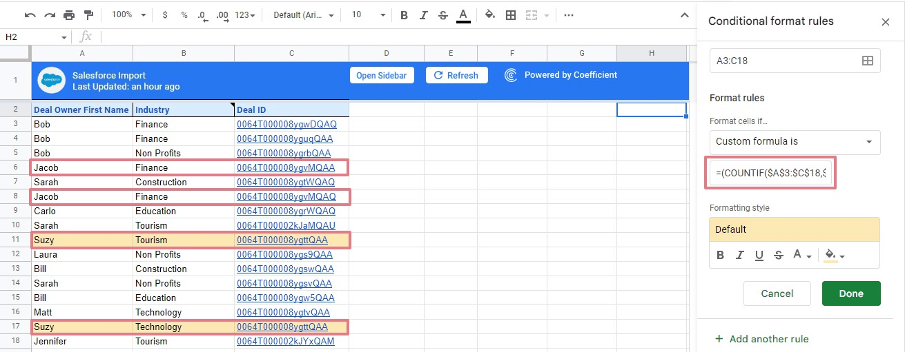 * duplicates google sheets