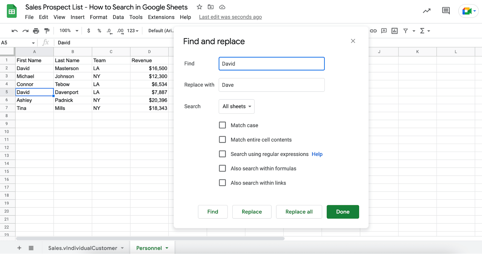 all sheets search google spreadsheet
