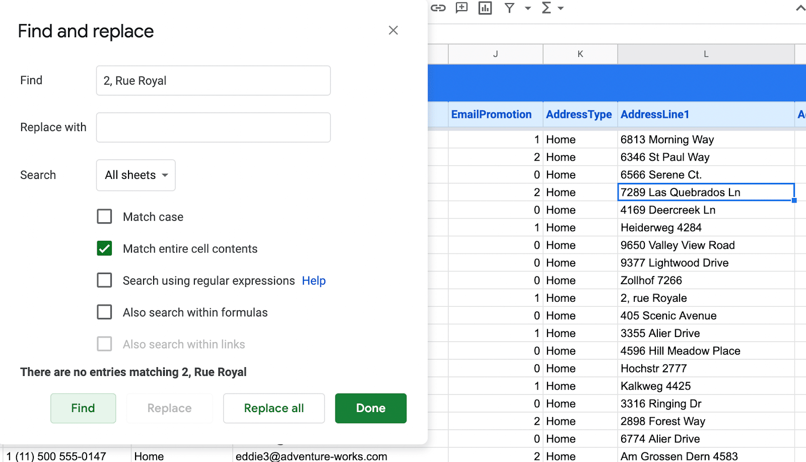 match cell contents sheets