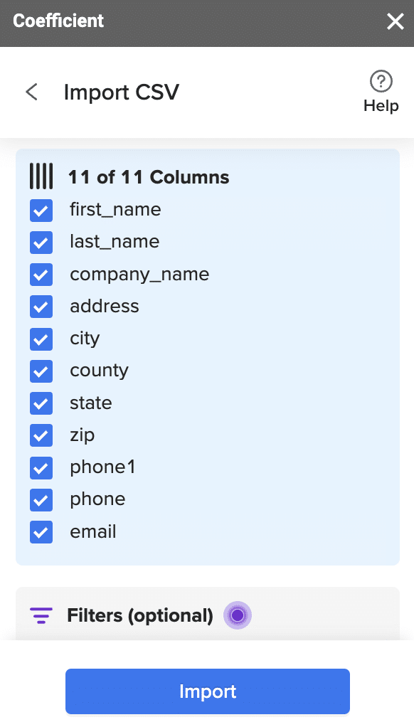 import columns csv spreadsheets