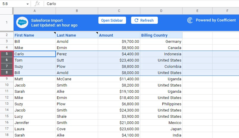 Select number of rows to insert. 