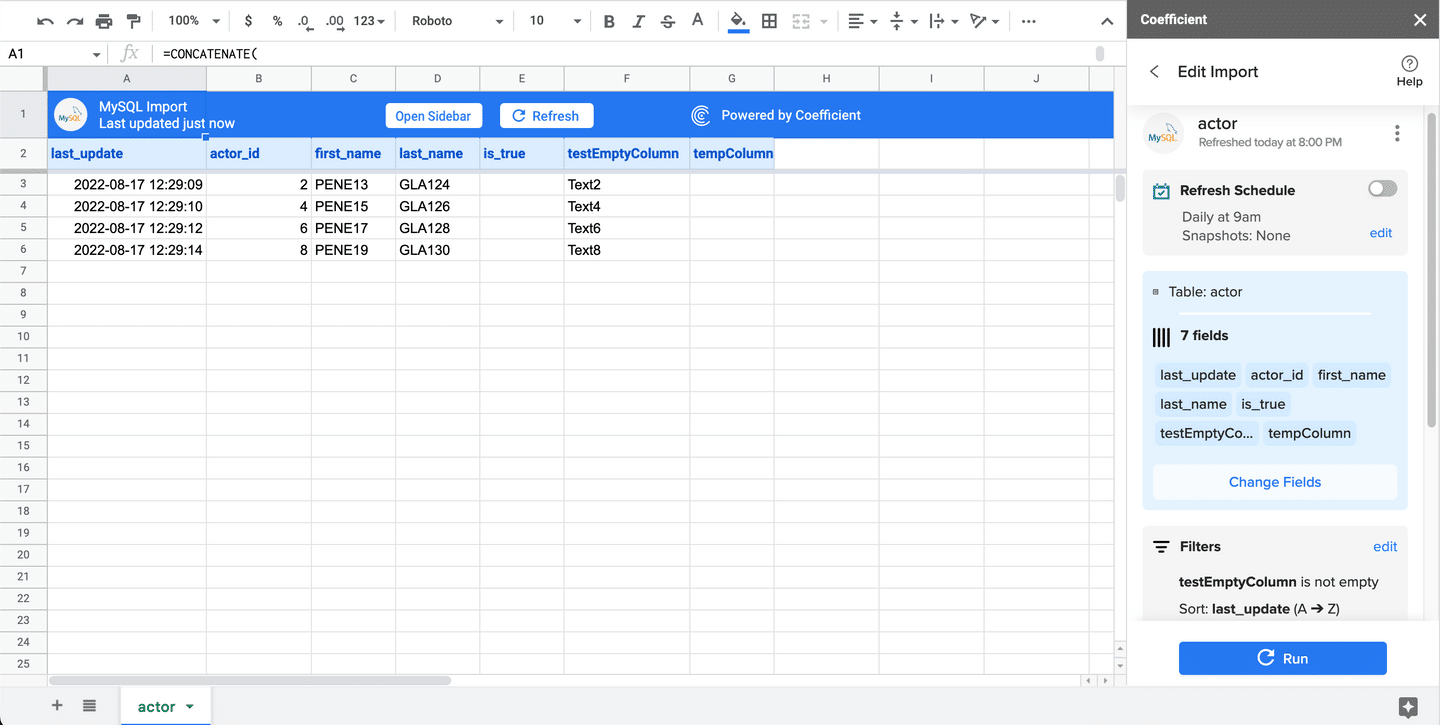 You can choose to add filters, sorting options, and limits, or group your data in a cloud pivot table.