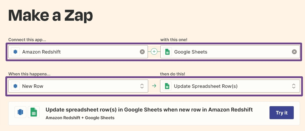 Zapier connect Redshift to Google Sheets