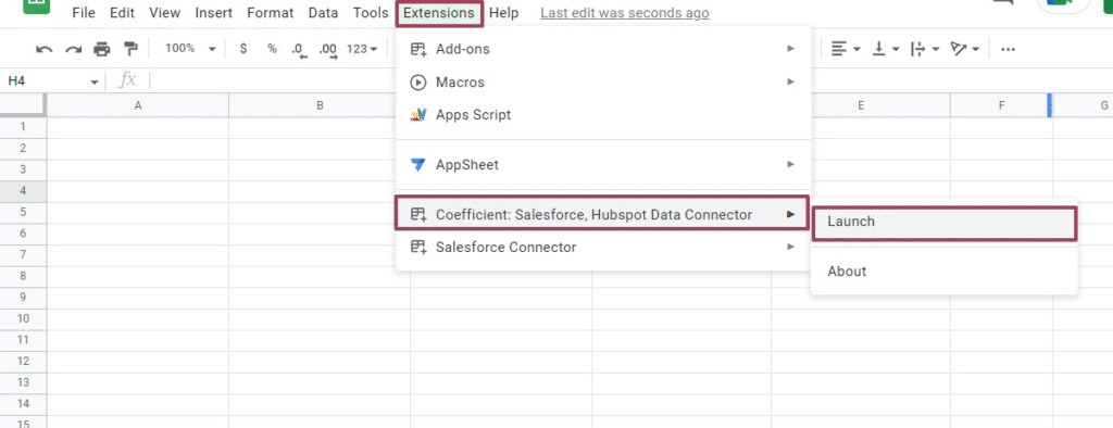 a screenshot of a google spreadsheet featuring the Coefficient add-on