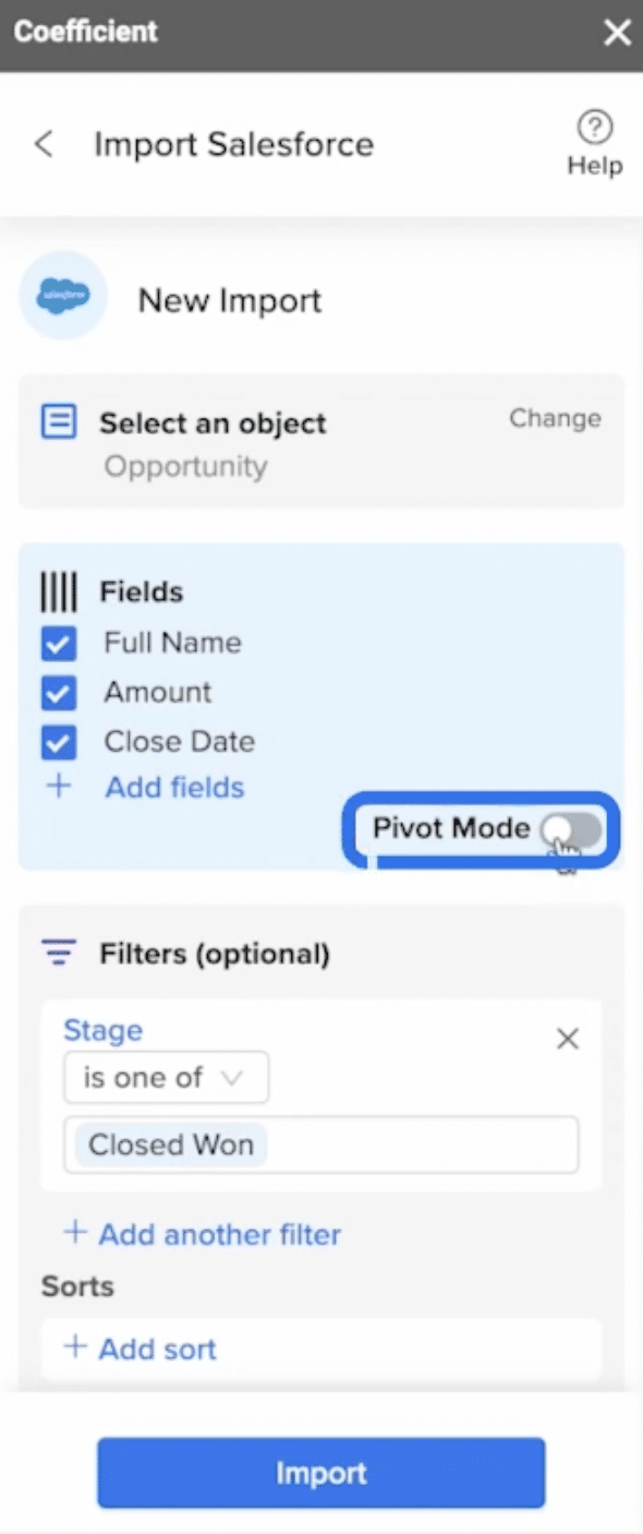 pivot salesforce data google sheets