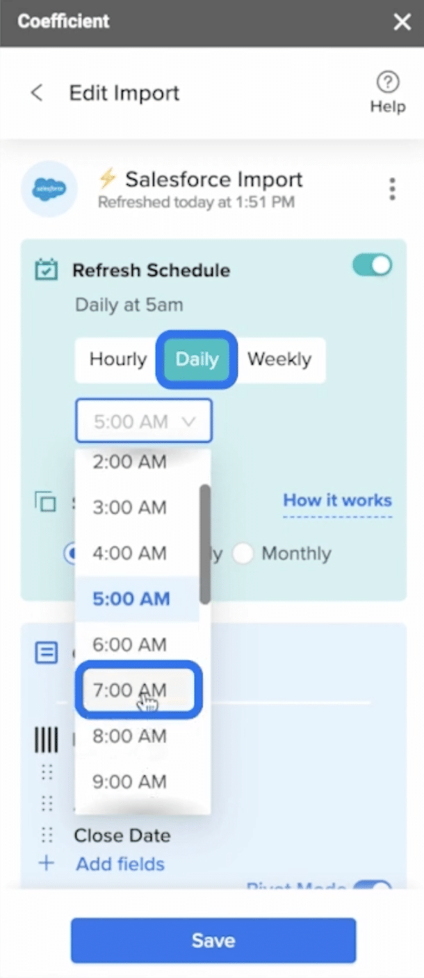 refresh salesforce data daily google sheets