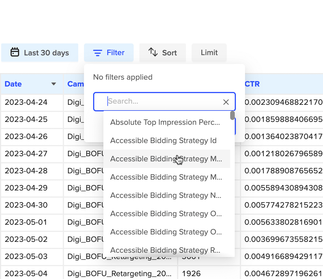 filter Google Ads data Google Sheets