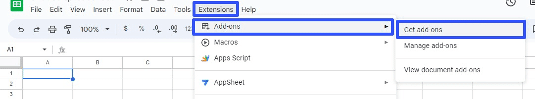 Install the Coefficient add-on by clicking the Extensions