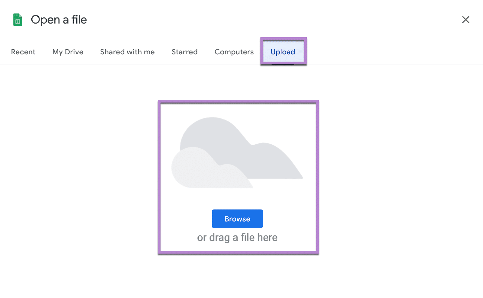 drag file spreadsheet