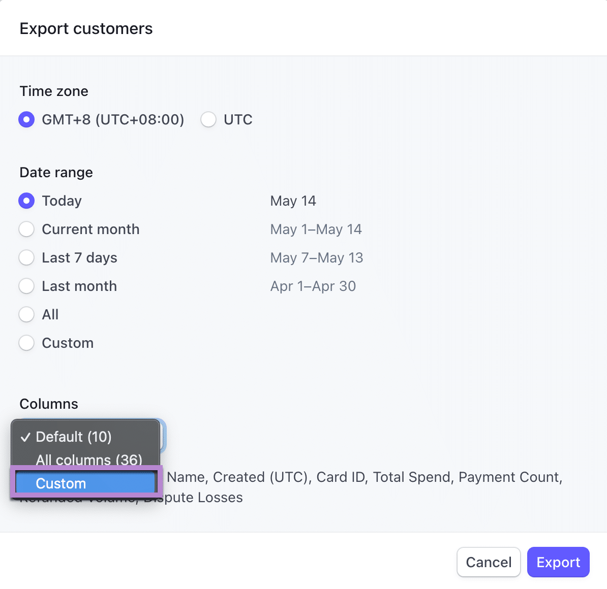default stripe data google sheets