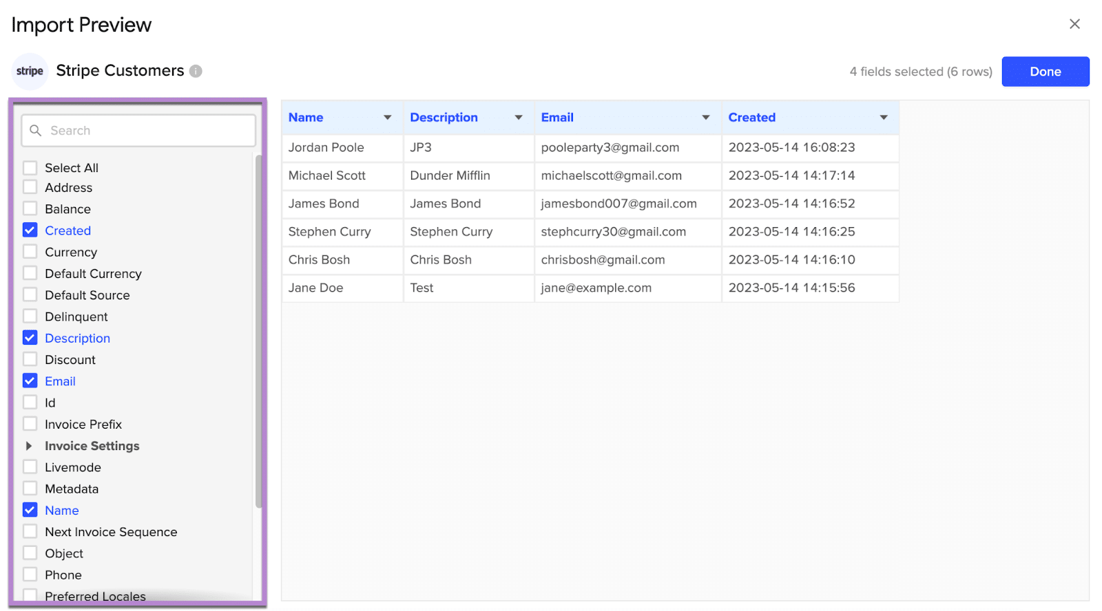 stripe customers import google sheets