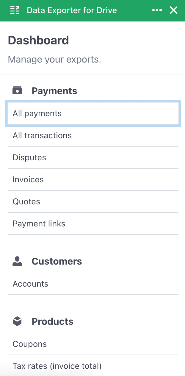 data exporter stripe dashboard