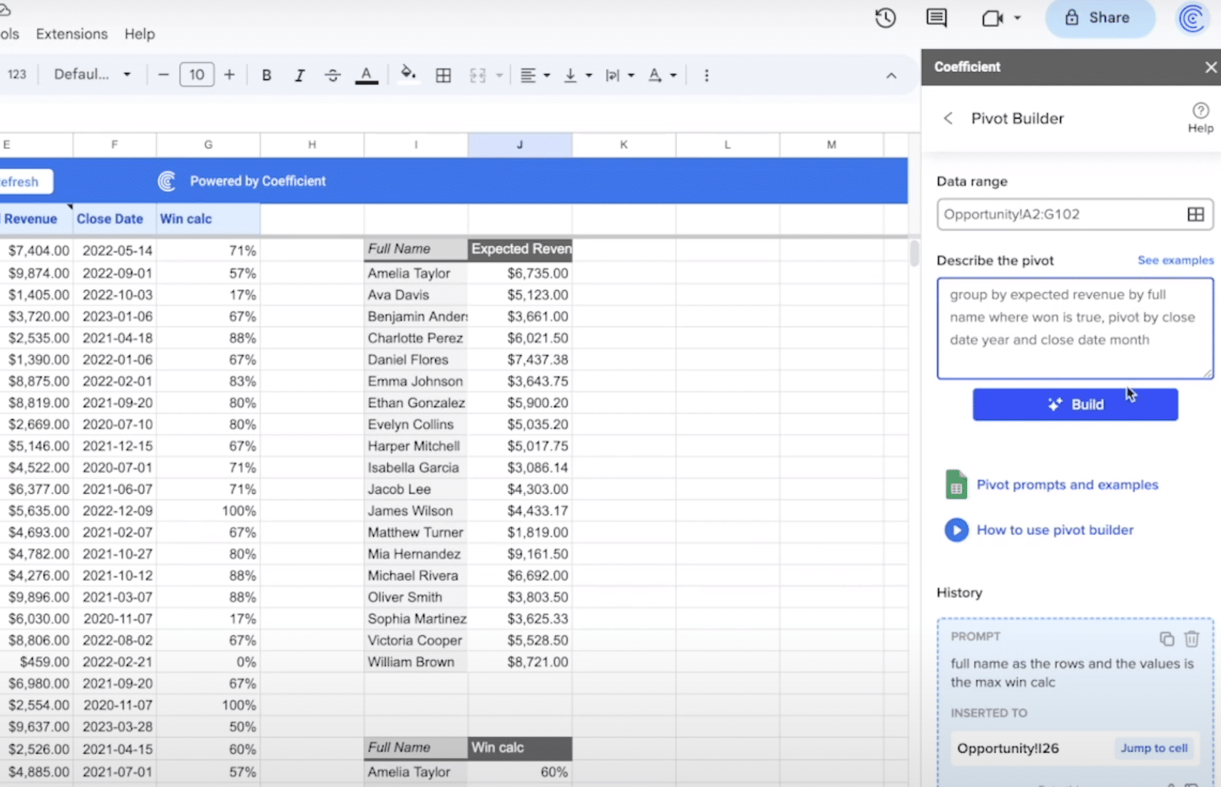 win rate sales rep google sheets
