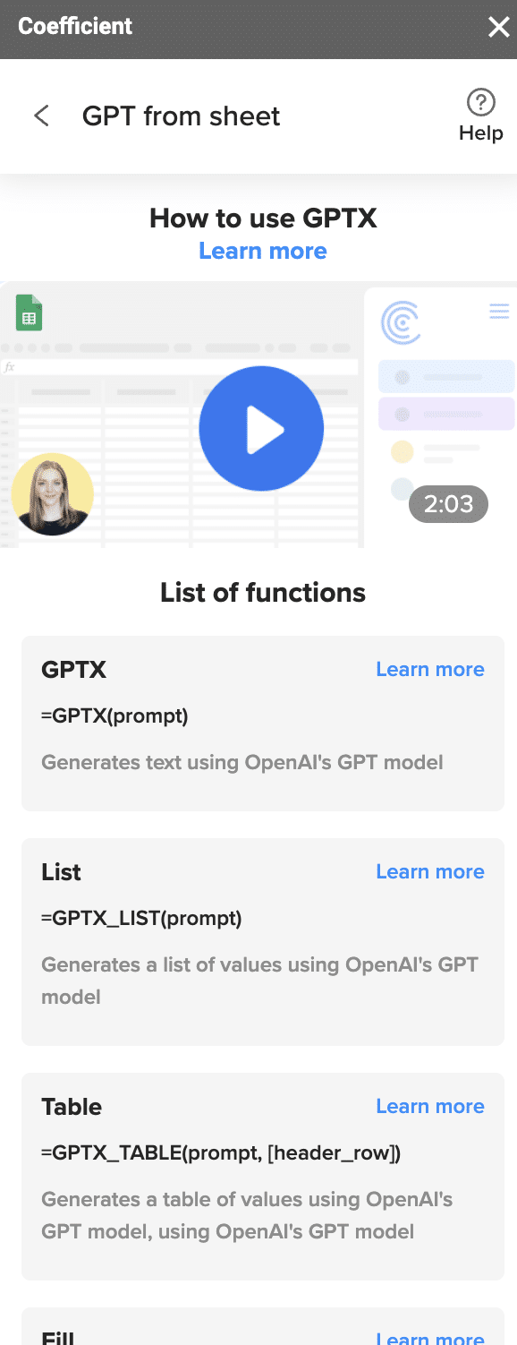 GPT prompt in spreadsheets