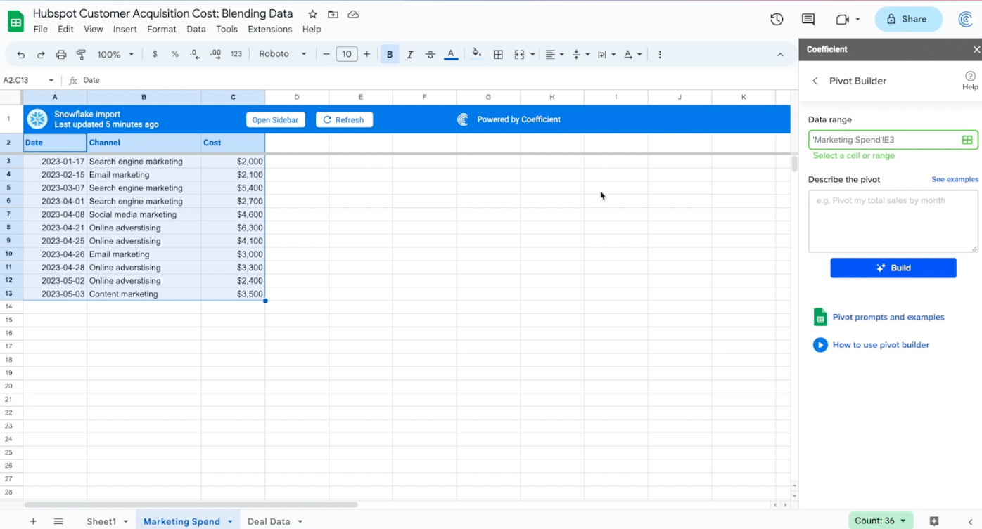 choose the data range for analysis