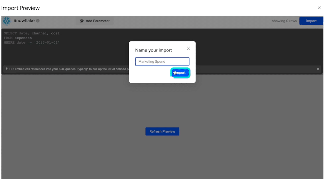 name your query before importing
