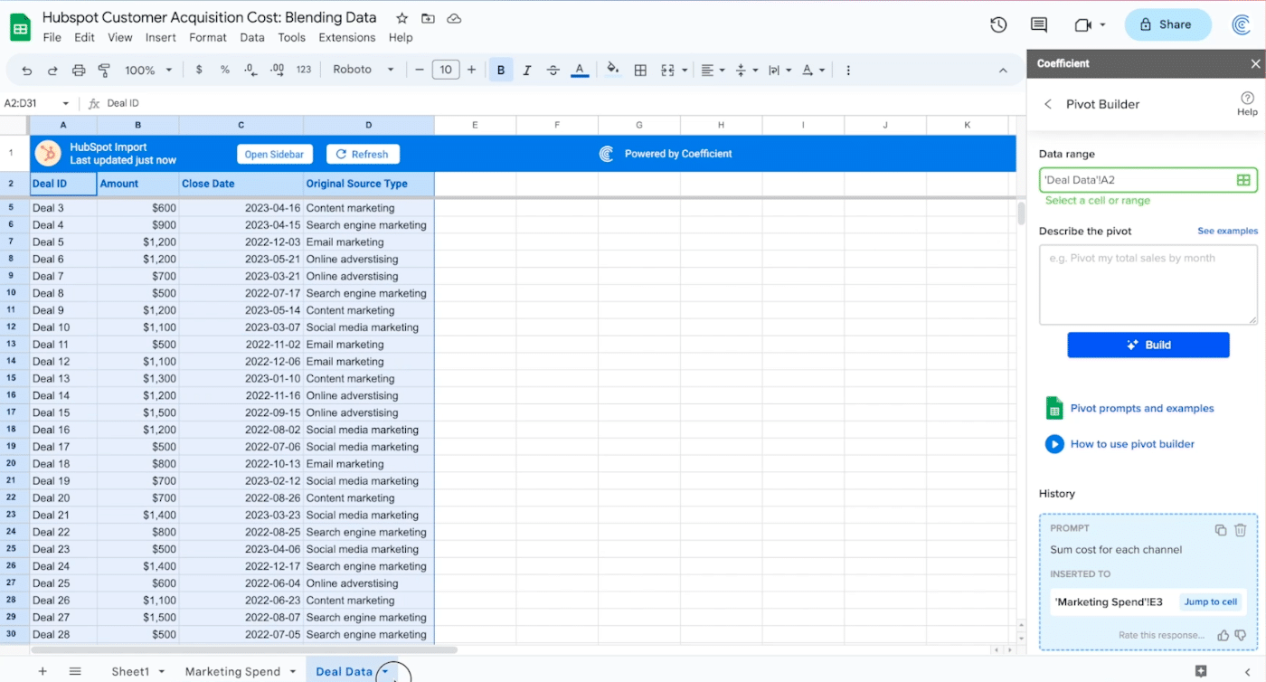 select the data range for analysis once again