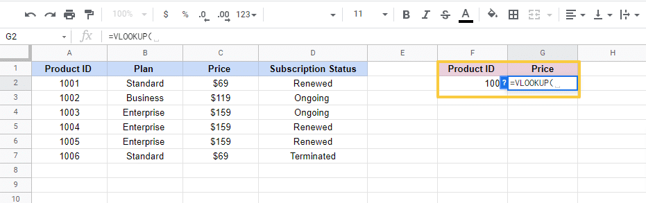 vlookup formula parameters