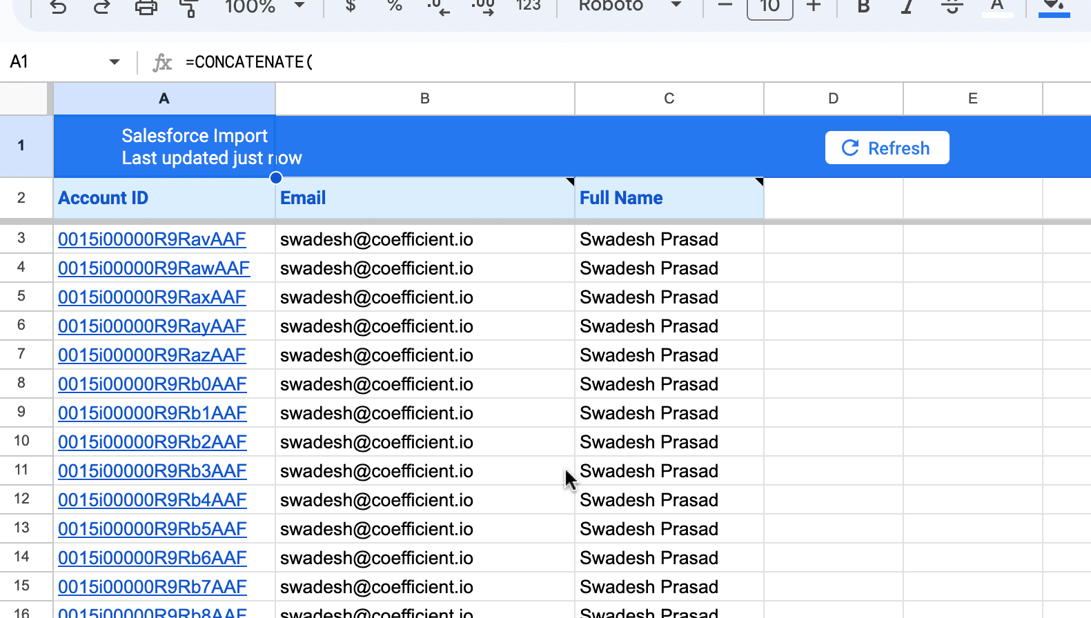 Your data will now appear in your spreadsheet