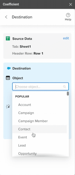 select contact as your object