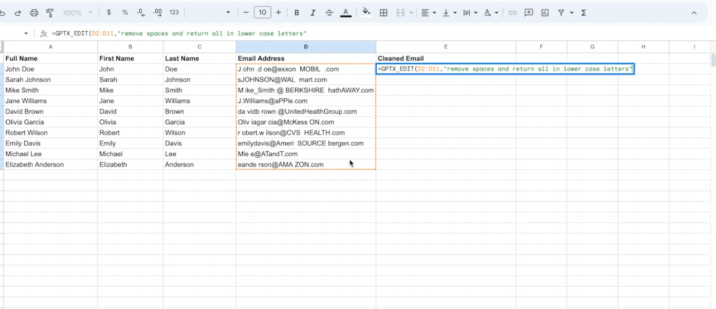 use a gptx function to clean the emails