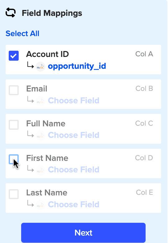 map a field to the first name column