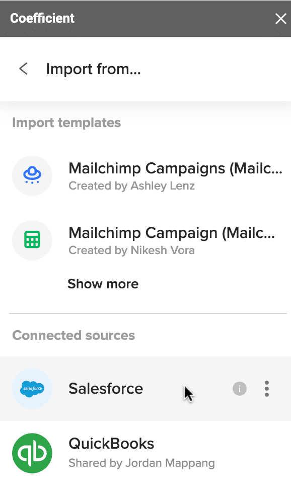 Select salesforce as your data source