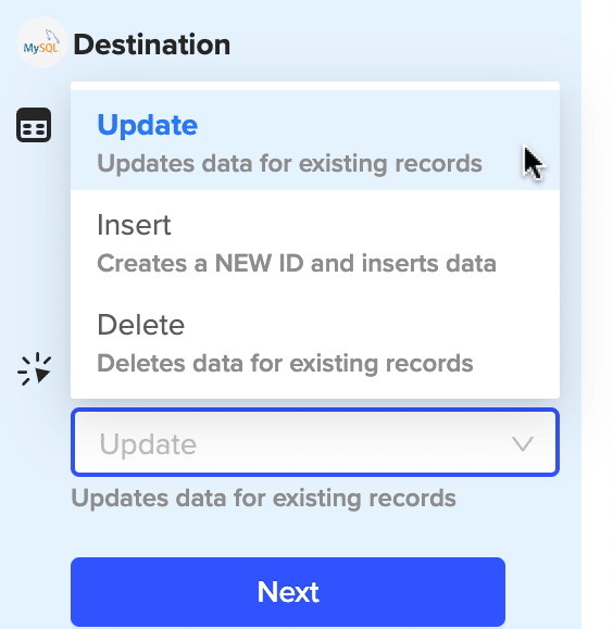 Select update data for existing records