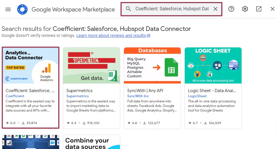 Coefficient in google workspace marketplace