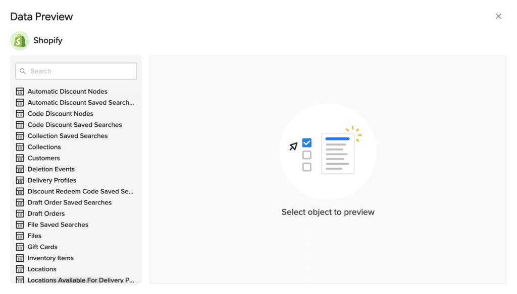 Select Data to import from Shopify to Google Sheets