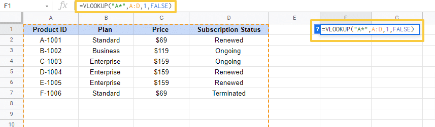 vlookup asterisk