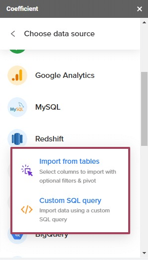 Redshift import tables into Google Sheets