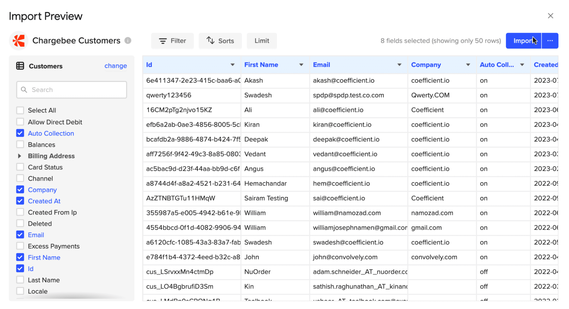 confirm your data selection and select import