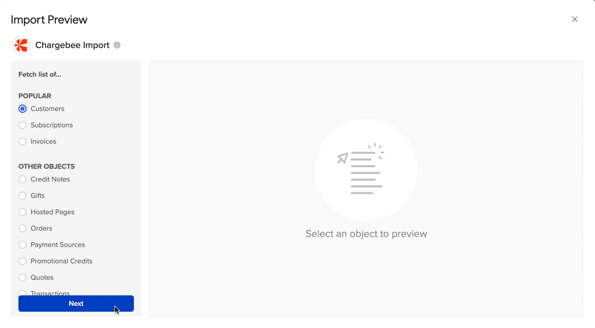 select the data you want to import from the preview window