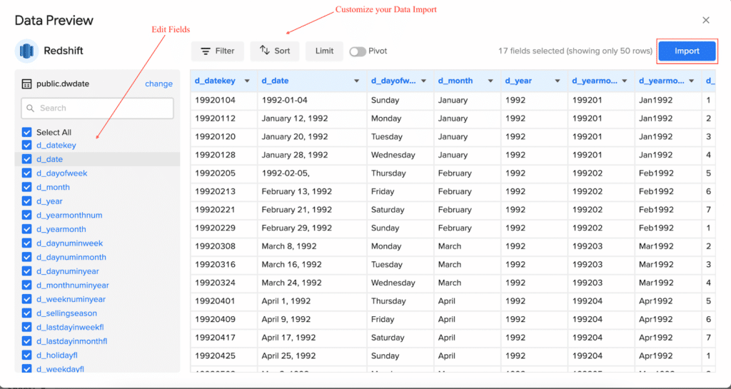 Redshift Data Preview