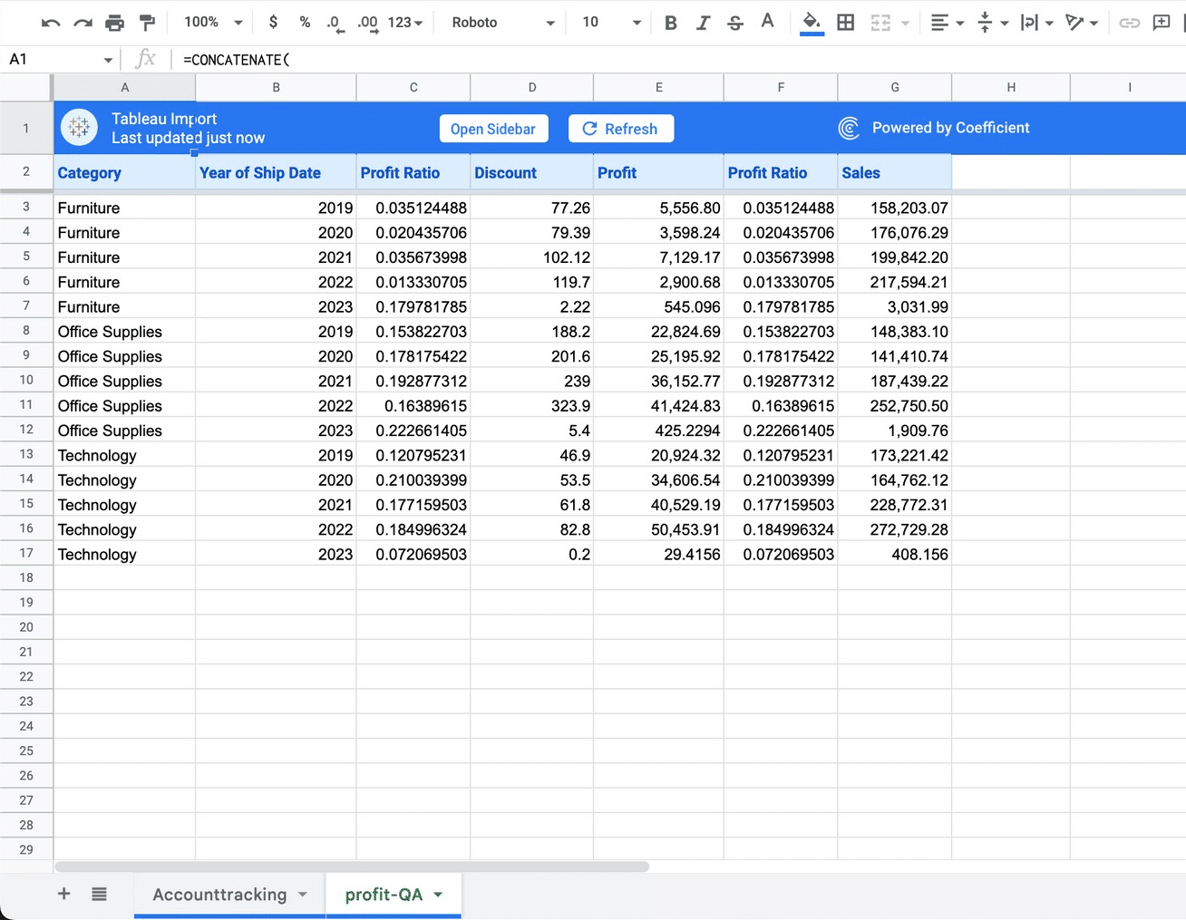 Your import data should auto-populate your Google Sheet