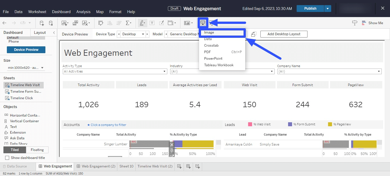 download the entire dashboard view of your data