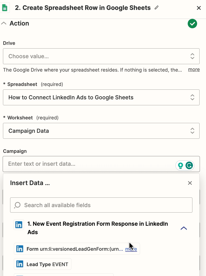 Click on each field and select an event.